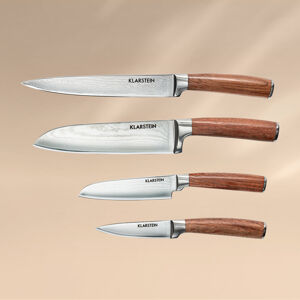 Klarstein Kaito, súprava damaškových nožov, 4-dielna, extra ostrá, rukoväte z ružového dreva